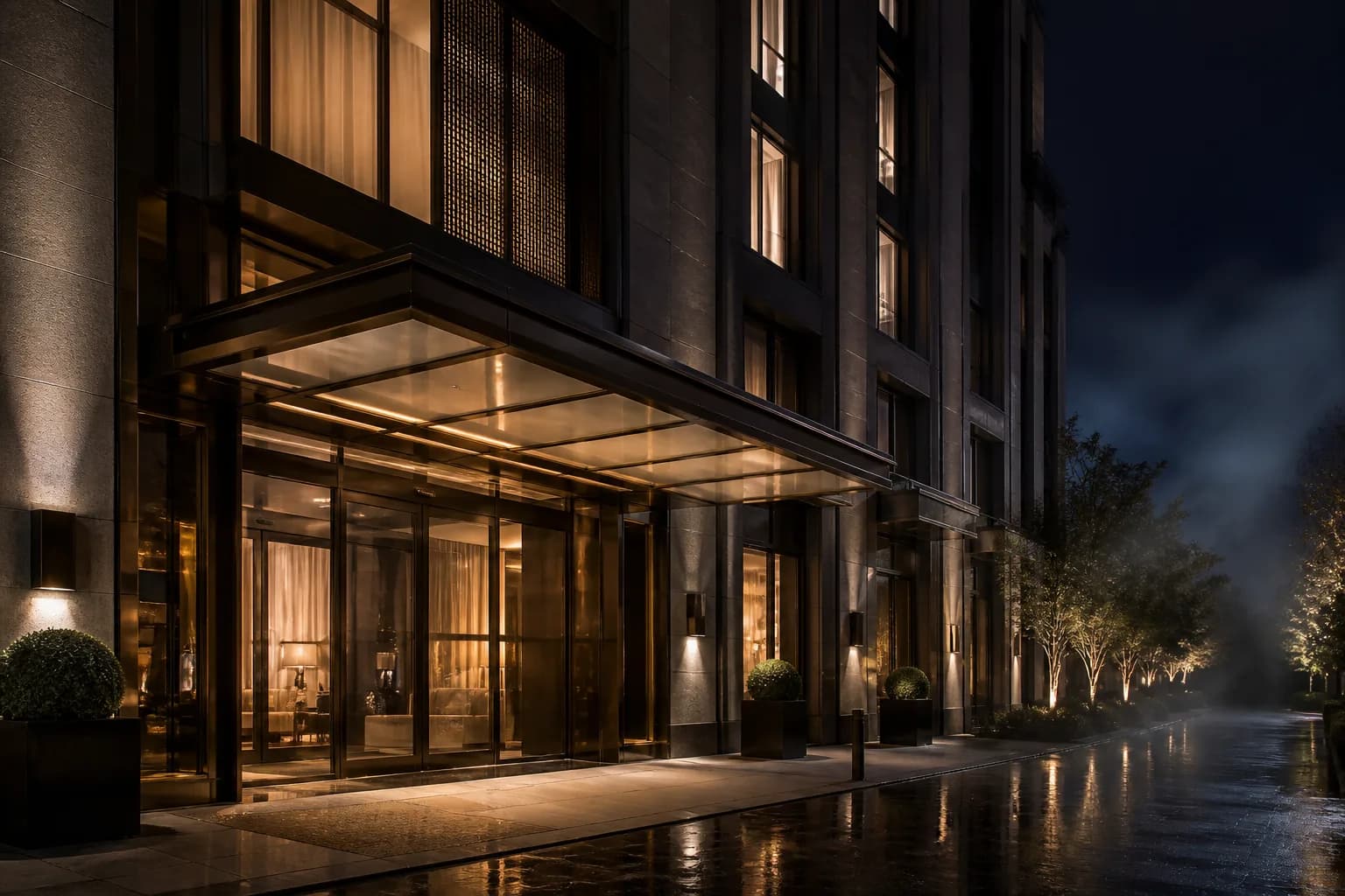 Midnight illuminated night exterior